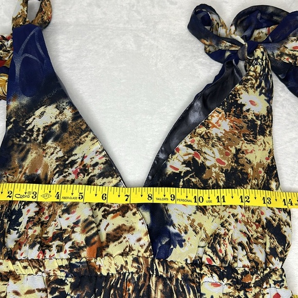 Double Zero Blue and Gold Plunge Neck Sundress Small - Picture 9 of 10